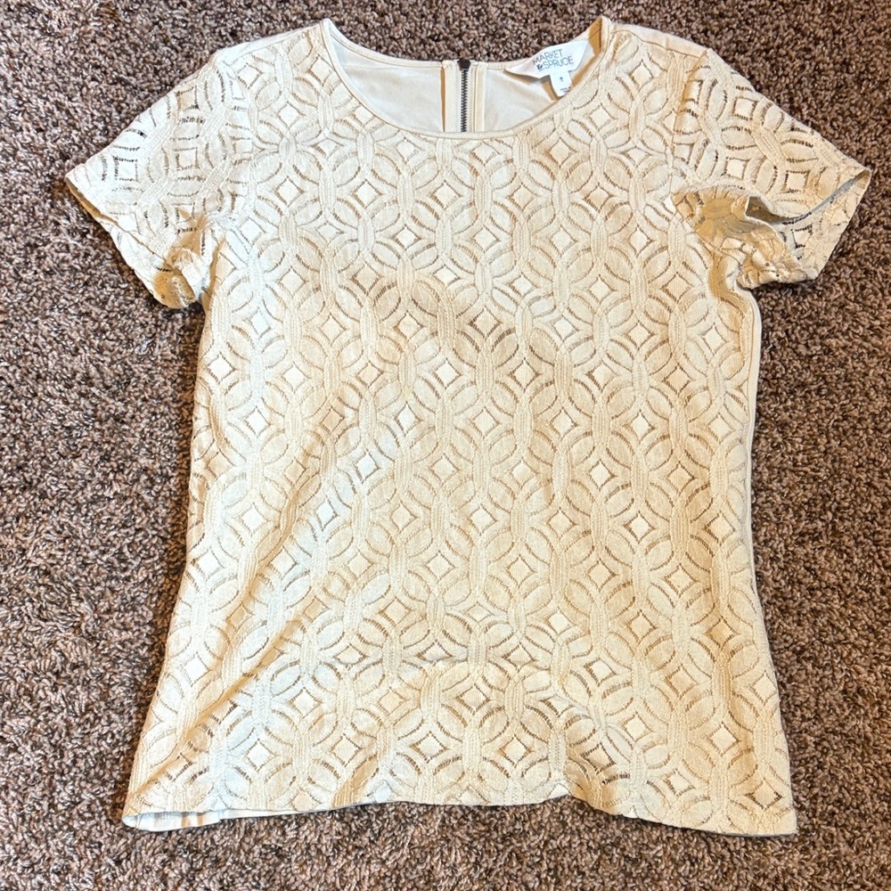 Market & Spruce Beige Geometric Lace Top